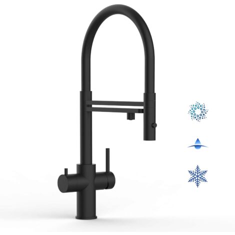 Rubinetto 5 VIE miscelatore lavello cucina in ACCIAIO INOX, canna girevole 360° e doccetta 2 getti movibile, PVD Nero Opaco