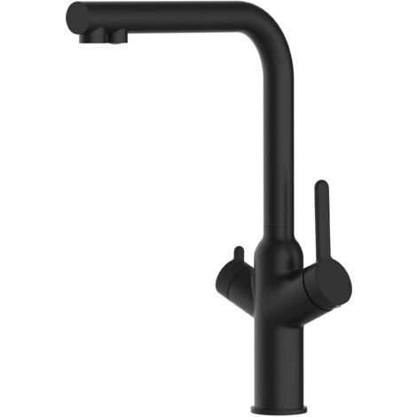 Rubinetto 3 vie miscelatore cucina Nero Opaco con canale separato per acqua filtrata, canna a L - Serie BOD (1/5)