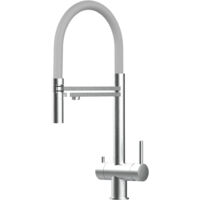 Rubinetto 3 vie miscelatore lavello cucina VIZIO in Acciaio INOX Spazzolato - Canna grigia movibile e doccia due getti staccabile - ACCIAIO CHIRURGICO AISI 316