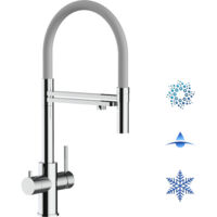 Rubinetto 5 vie miscelatore lavello cucina in Acciaio INOX Lucido - canna grigia movibile e doccia 2 getti staccabile - ACCIAIO CHIRURGICO AISI 316