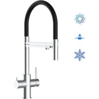 Rubinetto 5 vie miscelatore lavello cucina in Acciaio INOX Spazzolato - canna nera movibile e doccia 2 getti staccabile - ACCIAIO CHIRURGICO AISI 316