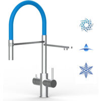 Rubinetto 5 vie miscelatore lavello cucina in Acciaio INOX Spazzolato - canna azzurra movibile e doccia 2 getti staccabile - ACCIAIO CHIRURGICO AISI 316