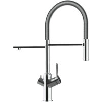 Rubinetto 3 vie miscelatore cucina cromato con canale separato per acqua filtrata, canna mollettone movibile e doccia due getti staccabile - serie BOD