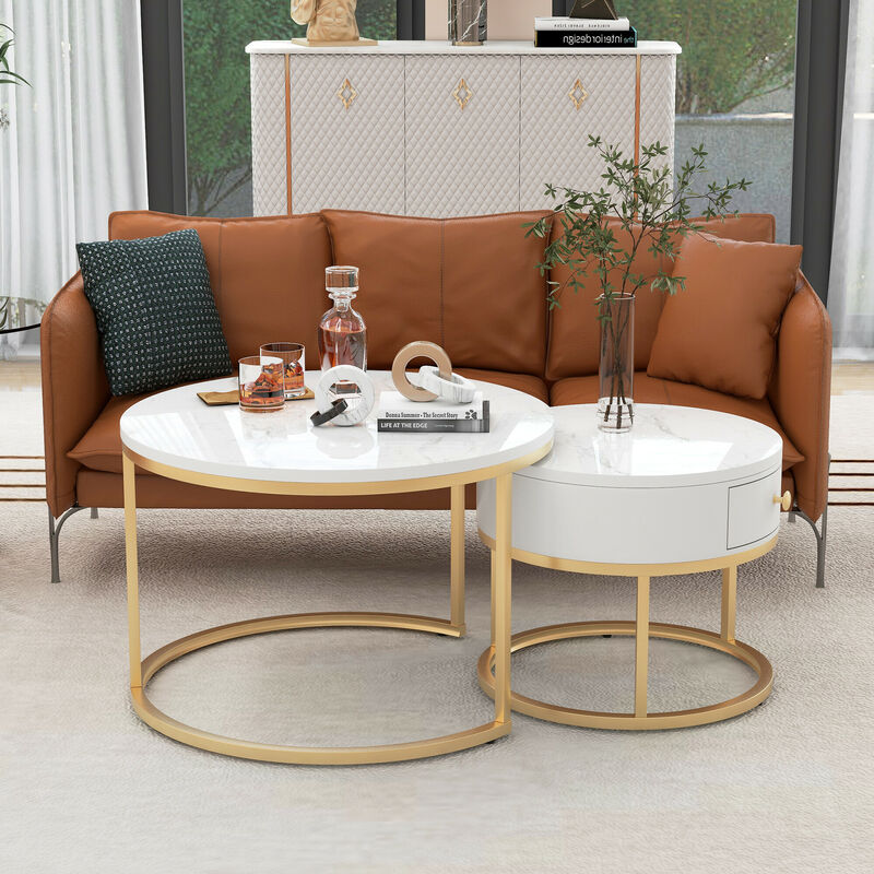 Table à manger marbre blanc doré GAYA - Table en Granite Design