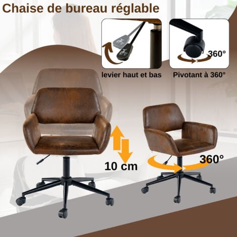 URBAN MEUBLE Chaise De Bureau Vintage En Tissu Suède Réglable Et 5 Roulettes