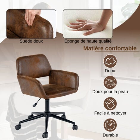 URBAN MEUBLE Chaise De Bureau Vintage En Tissu Suède Réglable Et 5 Roulettes