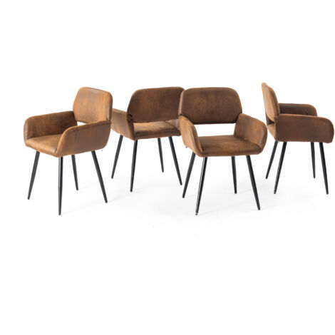 URBAN MEUBLE Lot de 4 chaises de salle à manger style industriel tissu marron rétro pieds noirs (1/5)