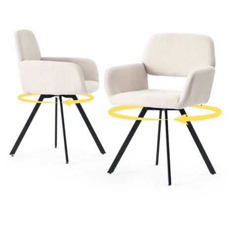 URBAN MEUBLE Lot de 2 chaises de bureau élégantes en tissu blanc cassé, pieds en métal, rotation à 360° (1/5)