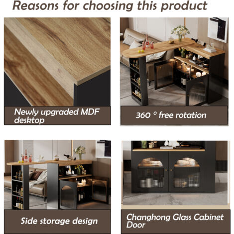 Îlot Central Table Haute Pivotante à 360° Avec 4 Tiroirs Et étagères