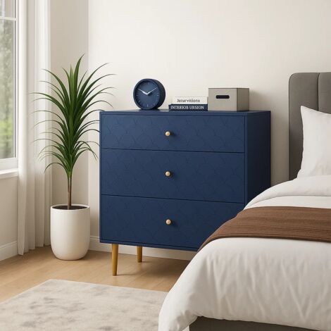 Tables De Chevet Bleu Profond Avec Tiroirs – Lot De 2, Pieds Et Poignées Dorés – Design Moderne, Robuste