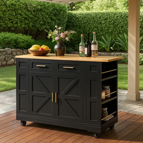 URBAN MEUBLE Tables d’extérieur chariot de cuisine noir extensible scandinave avec roulettes