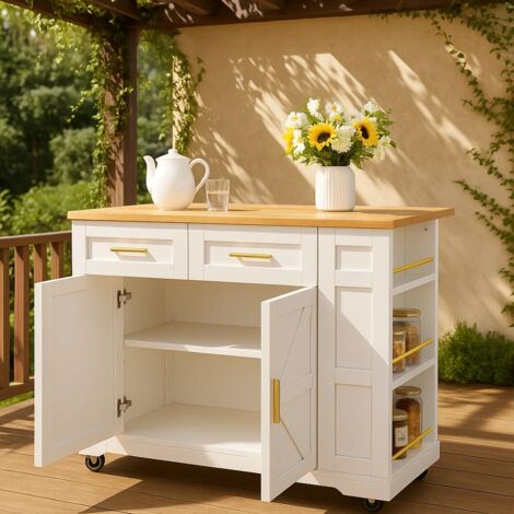 URBAN MEUBLE Tables d'extérieur îlot de cuisine blanc avec plateau pliant et rangement intelligent (1/5)