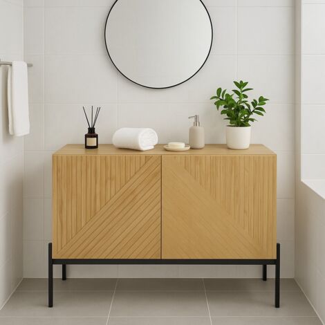 URBAN MEUBLE Meuble de salle de bain avec 2 portes et pieds en métal, design linéaire 100x40x70 cm (1/5)
