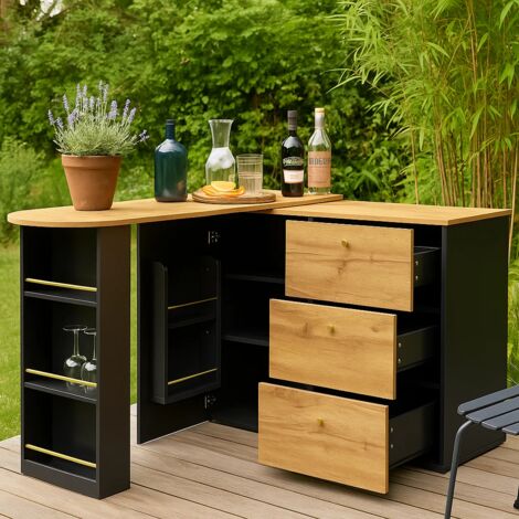 Urban Meuble – Table de bar de jardin extensible 360° – MDF haute densité – Plateau effet chêne naturel – Poids max 60 kg – Design contemporain (1/5)