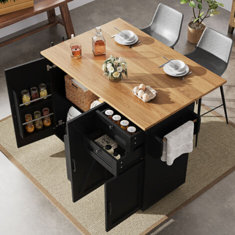 URBAN MEUBLE Table roulante avec plateau pliable noir et effet bois 120x43.2x92cm (1/5)