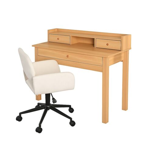 URBAN MEUBLE Ensemble bureau scandinave bois clair avec rangements et chaise de bureau beige (1/5)