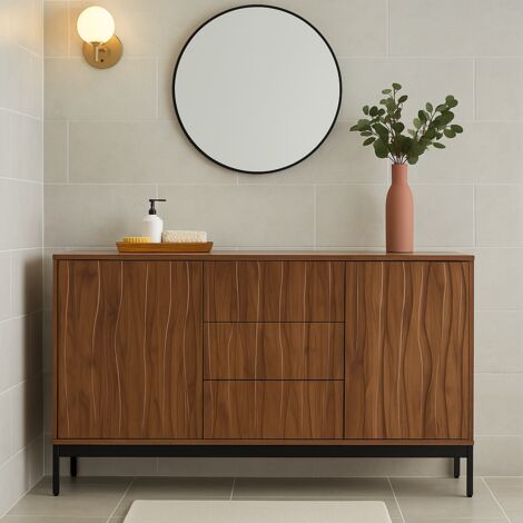 URBAN MEUBLE Meuble de rangement de salle de bain effet grain de bois avec finition ondulée et étagères réglables 150x40x80cm