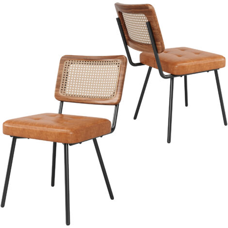 URBAN MEUBLE Lot de 2 chaise de salle Ă manger vintage en rotin PE et simili cuir marron SIRIUSGUIDE (1/5)