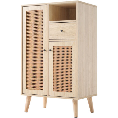 URBAN MEUBLE Buffet effet chĂŞne avec 2 portes en tissage rotin et 1 tiroir VELDTBLADE (1/5)