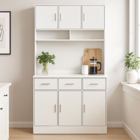 URBAN MEUBLE Vitrine haute avec éclairage LED, 3 tiroirs et 6 portes, 2 prises et ports USB 100x40x180cm (1/5)