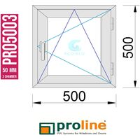 Ventana PVC 500x500 Roble Dorado Oscilobatiente Derecha Vidrio Mate