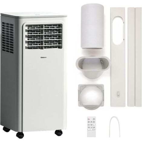 SHINCO 7000BTU Climatiseur Mobile avec Fonction 3-en-1, Climatisation, Déshumidificateur, Ventilateur, Mode veille, 2,1Kw, Télécommande, Minuteur 24h, 2 Kits Fenêtre