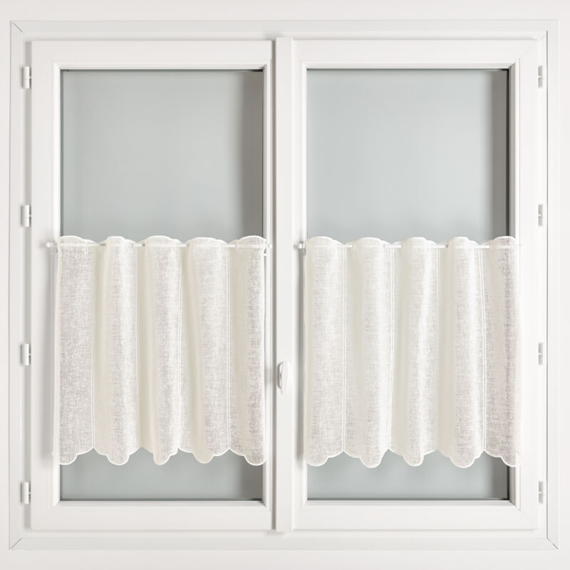 Brise-bise Brodé Style Montagne – Déco Rustique En Polyester Pour Fenêtre, Blanc Ou Gris, Plusieurs Largeurs