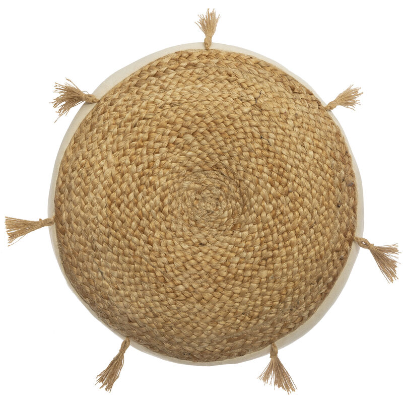 Coussin en jute et macramé beige avec pompons 30x50 BETHANIA