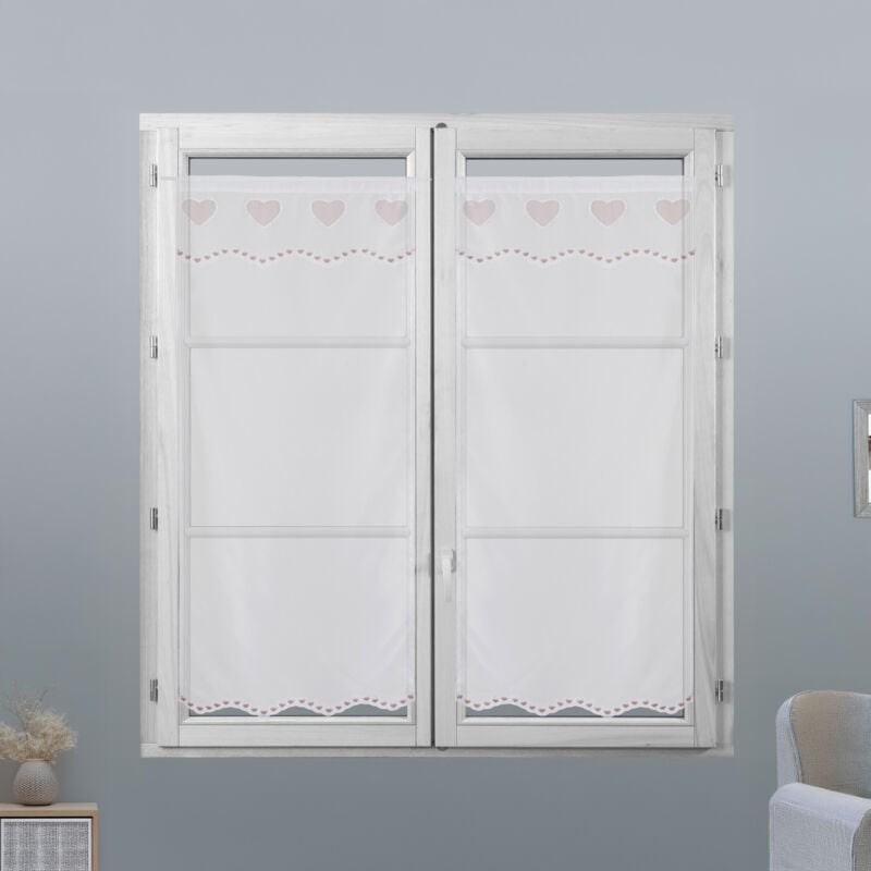 Petits Voilages Brodés Coeur Beige 60x 135 cm