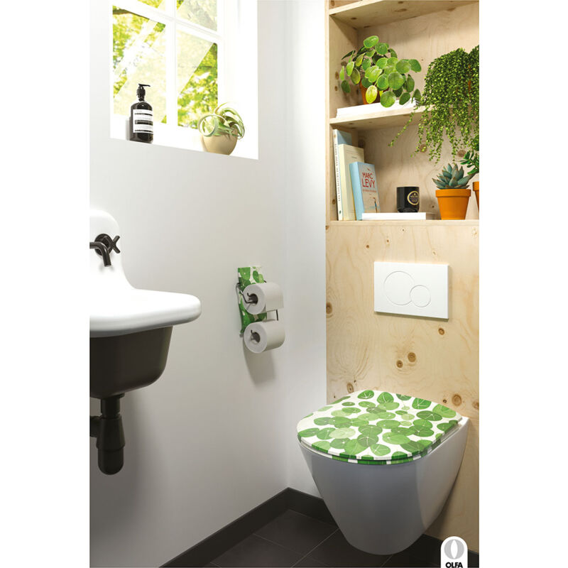 Abattant OLFA wood slim a descente assistee Feuilles de Pilea Blanc 42 47.5 cmx36.5 cm