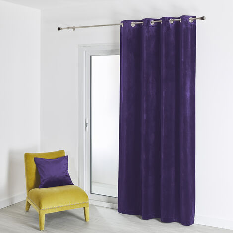 Homemaison – Rideau en velours feutré uni violet 135x260 cm – Tissu épais au tombé lourd – 8 œillets ronds argent pour installation rapide (1/3)