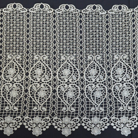 Brise bise uni en macramé fleuri Ecru 30x120 cm