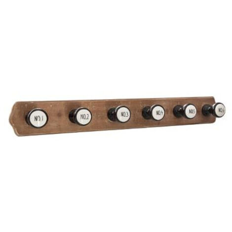 Atmosphera – Patère murale vintage 6 crochets en céramique – Dimensions 66,3 x 8,5 x 9 cm – Pour entrée ou salle de bain – Bois de sapin