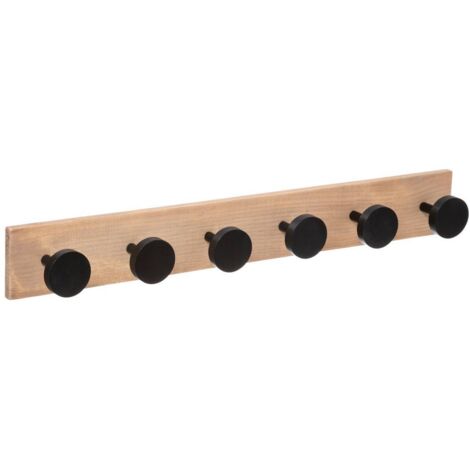 5Five Simply Smart – Patère en bois de pin noir 6 têtes – Fixation murale facile – Dimensions 58 x 8 x 7 cm – Pour entrée et chambre
