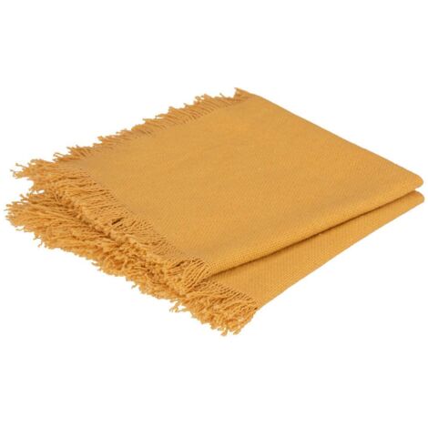 Lot de 2 Serviettes de table en Coton Jaune Ocre finition frange 40 x 40 cm - Atmosphera (1/3)