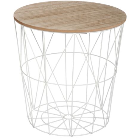Atmosphera – Table d'appoint en métal blanc et MDF H 41 cm – Plateau amovible pour rangement – Design moderne pour salon et chambre