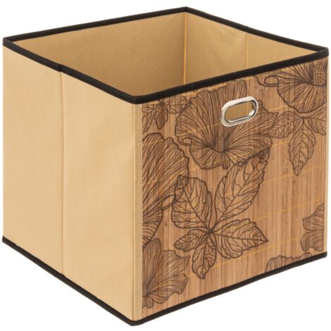 5Five Simply Smart – Panier de rangement en bambou naturel 31x31 cm – Motif floral élégant – Poignée chromée – Pliable pour un rangement facile