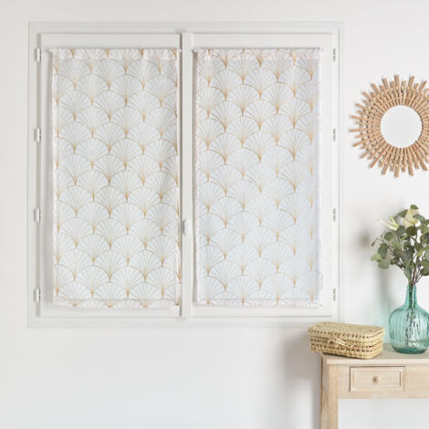 Paire de petits voilages brodés au style art déco Beige 60x120 cm