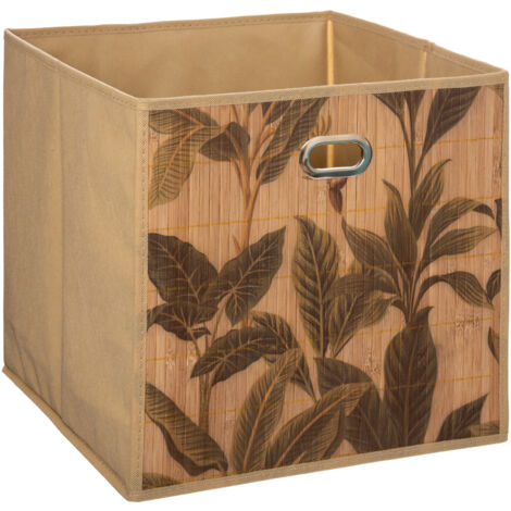 5Five Simply Smart – Boîte de rangement en bambou naturel 31 x 31 x 31 cm – Motif feuilles vertes – Poignée pliable en métal – Vendu à l'unité - VERT 31 X