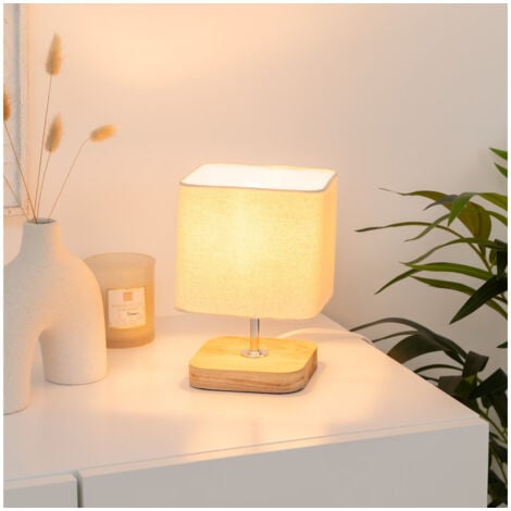 Lampe socle en bois style scandinave Ivoire 14.5x14.5x21 cm