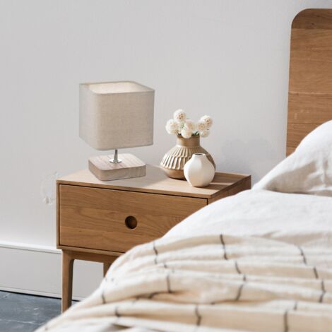 Lampe socle en bois style scandinave Ivoire 14.5x14.5x21 cm