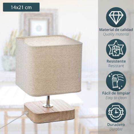 Lampe socle en bois style scandinave Ivoire 14.5x14.5x21 cm