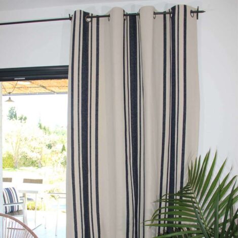 Rideau coton épais Rustique à oeillets Bleu Foncé 150x250 cm (1/2)