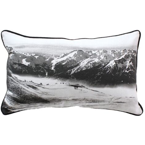 Coussin déhoussable en coton recyclé imprimé au recto/verso Noir 30x50 cm (1/2)
