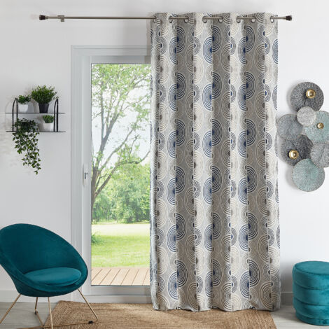 Rideau Jacquard Motif Demi-Cercles Bleu 140x260 cm (1/3)