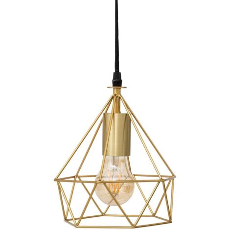 Atmosphera – Suspension métal doré D 19 cm – Abat-jour en cage – Longueur câble 80 cm – Douille E27 – Hauteur réglable pour intérieur (1/3)