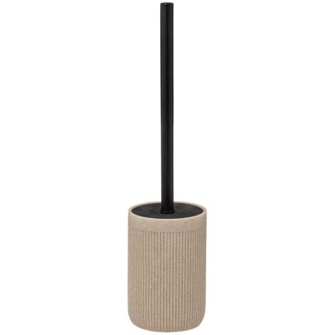 5Five Simply Smart – Brosse WC en polyrésine striée beige lin – Support durable pour salle de bain – Dimensions D. 9,5 x H. 40,2 cm
