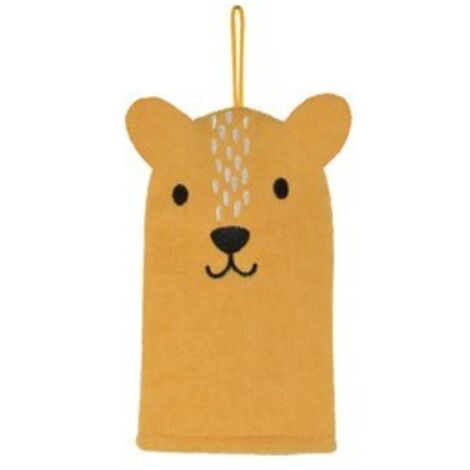 Gant de toilette marionnette léopard Jaune moutarde 14.5x21.5 cm (1/3)