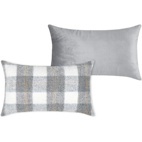 Coussin rectangulaire à carreaux - Effet laine Gris 30x50 cm (1/3)