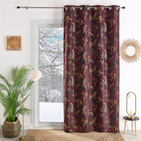Rideau Jacquard motif panthère Bordeaux 140x260 cm (1/2)